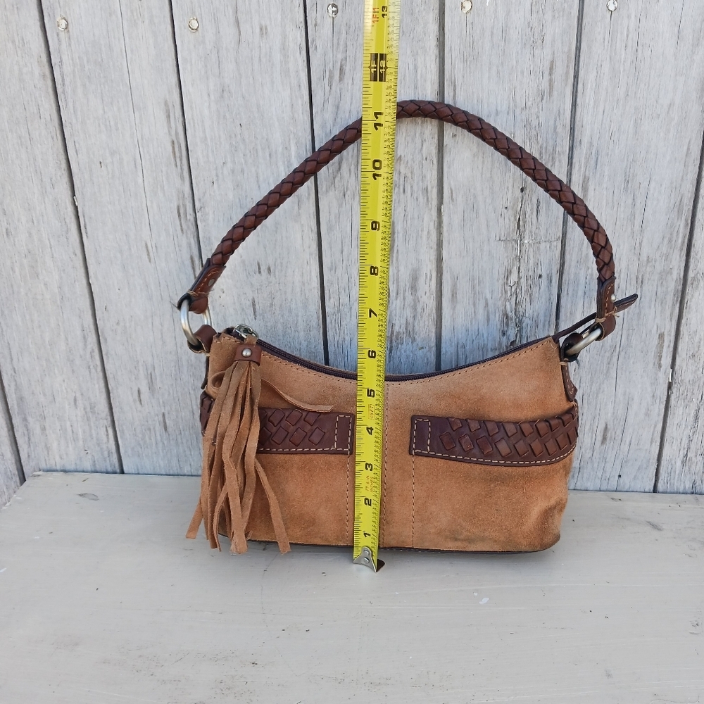 Vtg 395 Fossil Hobo Handbag Bag‎ Suede and Braided Leather Tassle Y2K - Picture 12 of 16